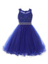 Girls Royal Blue Rhinestone Pearl Beaded Mesh Junior Bridesmaid Dress 4-16